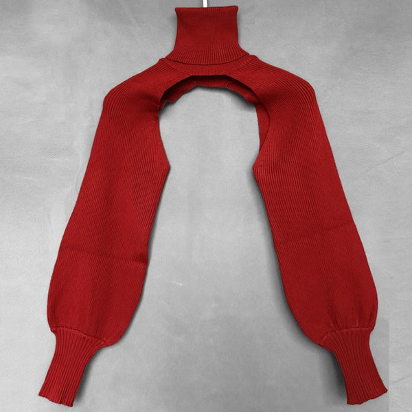 Casual Lantern Sleeve Thick High Collar Wool Tops - girlyrose.com