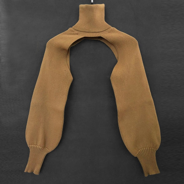 Casual Lantern Sleeve Thick High Collar Wool Tops - girlyrose.com