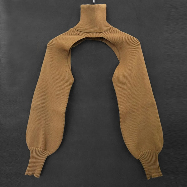 Casual Lantern Sleeve Thick High Collar Wool Tops - girlyrose.com