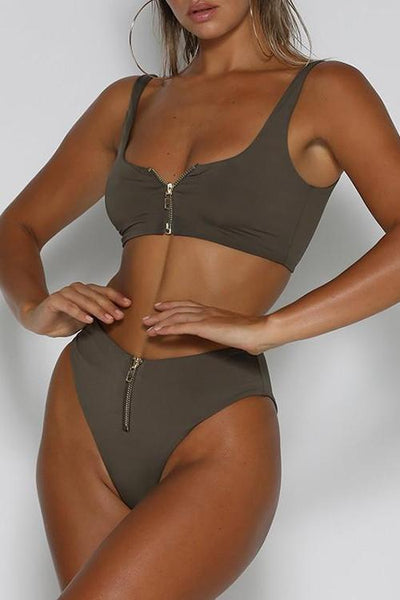 Zipper Close Bikini Set - girlyrose.com