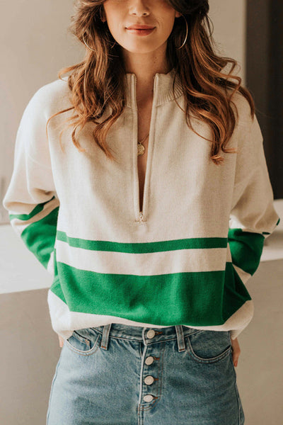 Oversized Stripe Half Zip Sweater