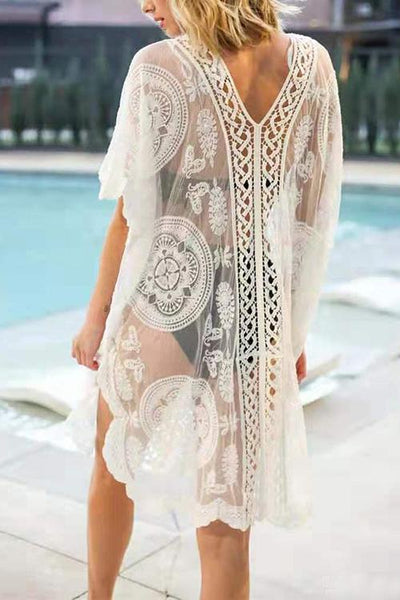V Neck Lace Cover Up - girlyrose.com