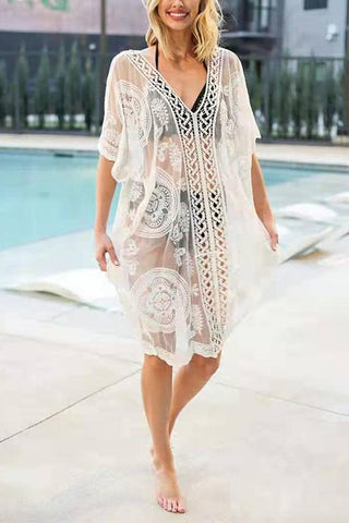 V Neck Lace Cover Up - girlyrose.com