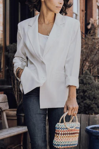 White Button Lapel Blazer - girlyrose.com