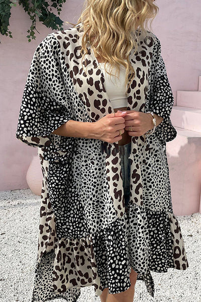 Mixed Animal Print Long Kimono